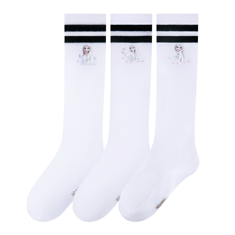Disney Kids Long Tube Socks Summer Thin White Mid-Calf Socks Class A Mesh Socks Girls Elsa Princess 3-Pack M