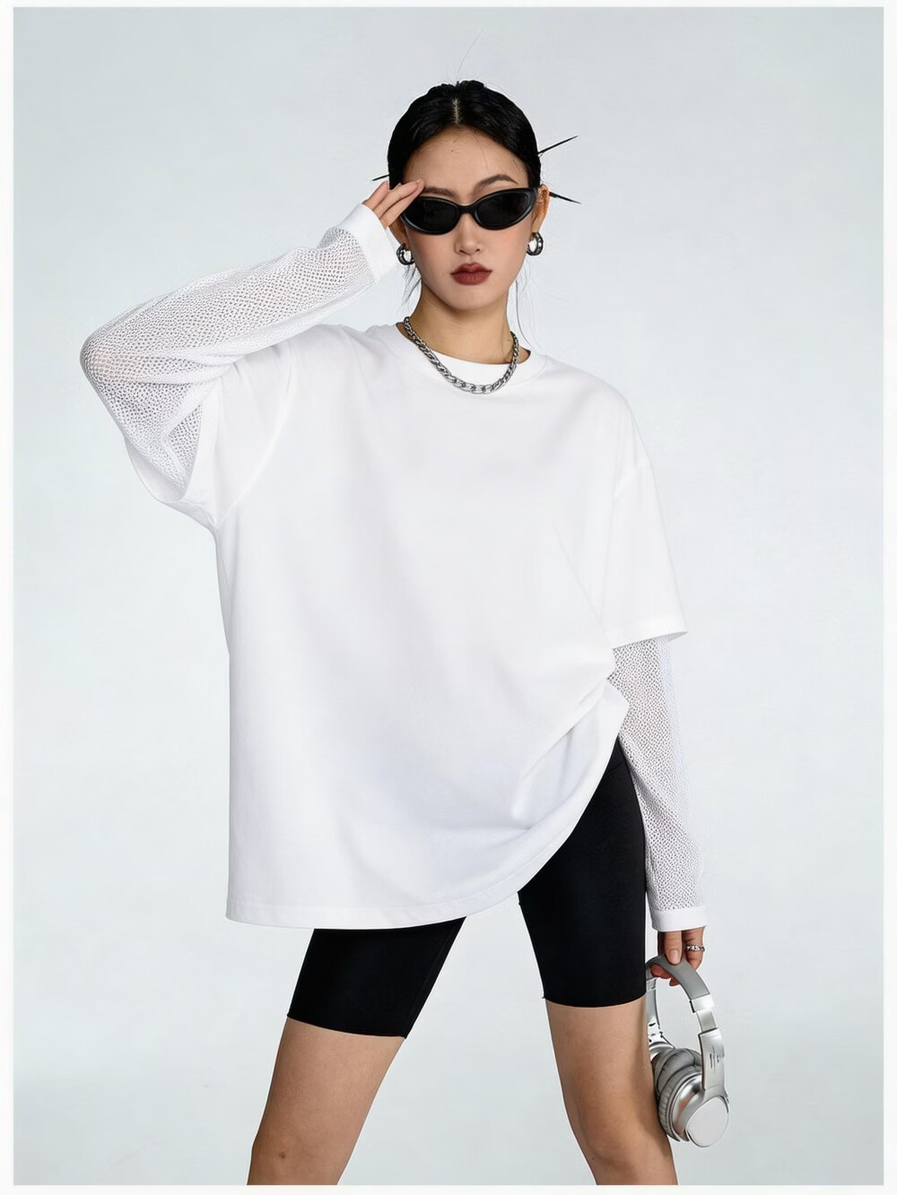 ICH MODE American Vintage Two-in-One Long Sleeve T-Shirt Women 2026 New Summer Casual Simple Top Navy Blue L 6