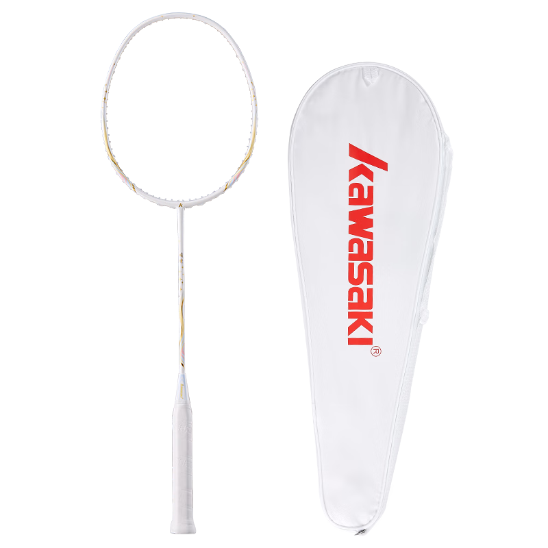 KAWASAKI Full Carbon Badminton Racket Pair 5U Ultra-Light Shining Light Blue + Light Gold (Pre-Strung, Includes 3 Shuttlecocks + 2 Grips)