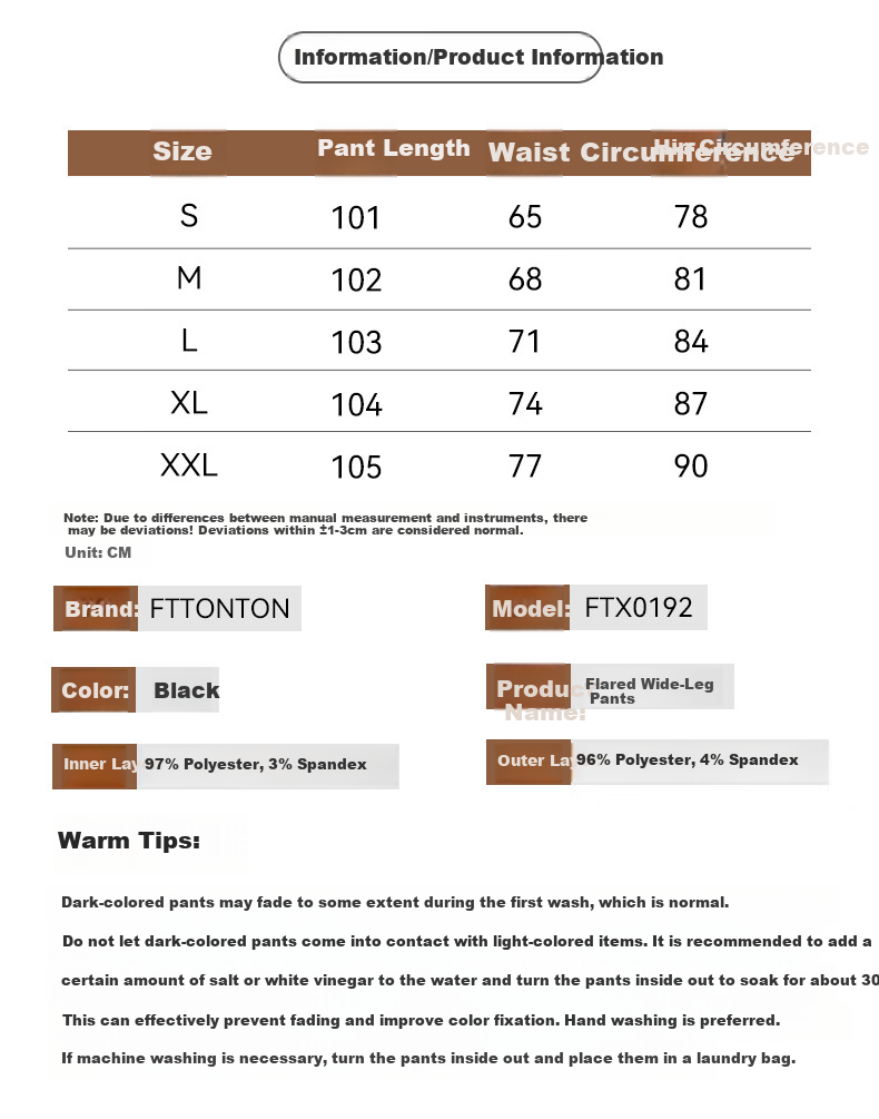 FitonTon Women's Spring Summer High Waist Slimming Flared Pants Elastic Waist Trousers Casual Black Bell Bottoms 7