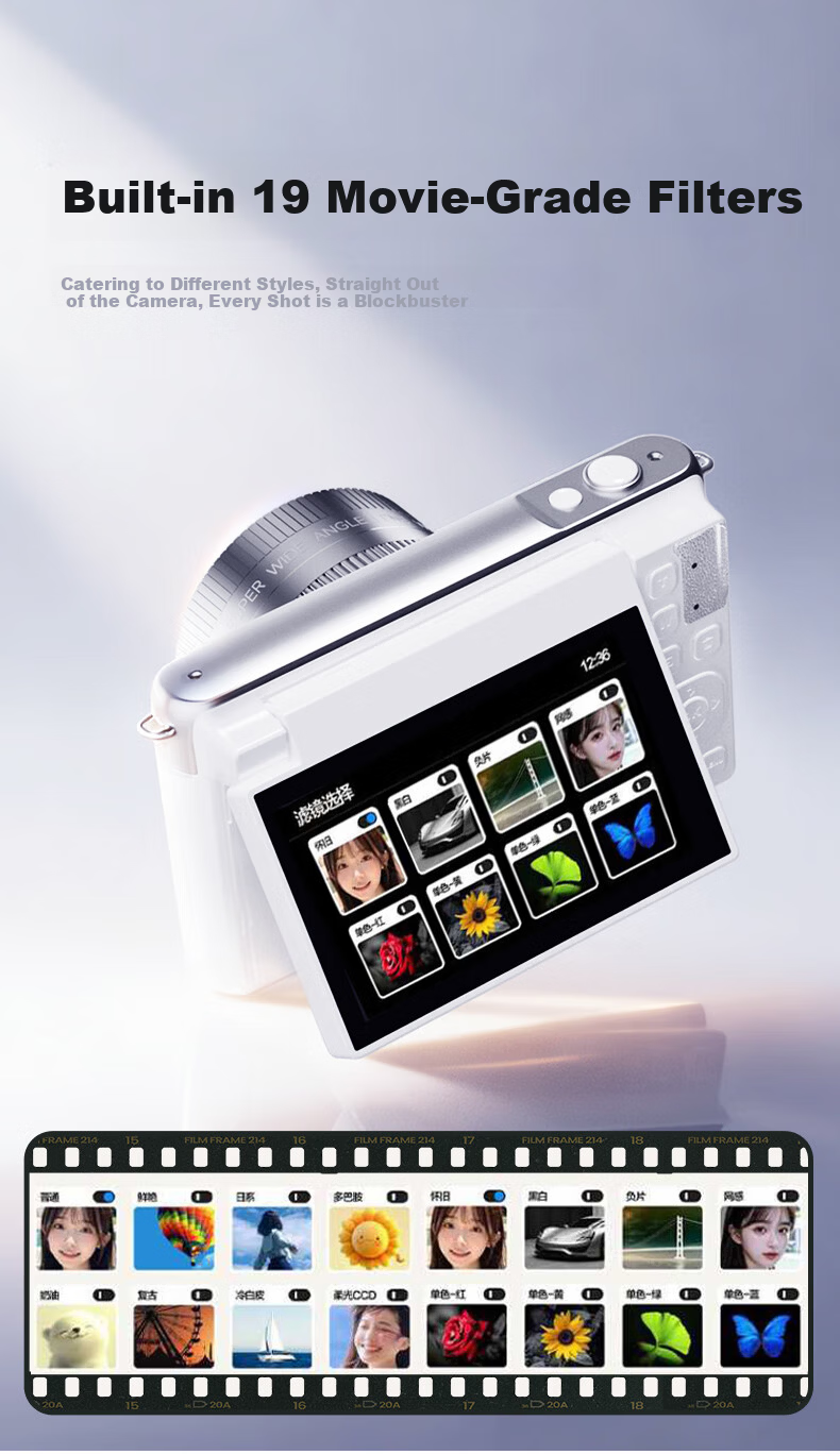 Newsmy N9 Mirrorless Camera with Flip Screen, Selfie, WiFi Image Transfer, High Resolution, Campus Photography, Travel, Beauty Filters, Gift for Women, Digital Camera for Students, 128GB, White + Wide 7