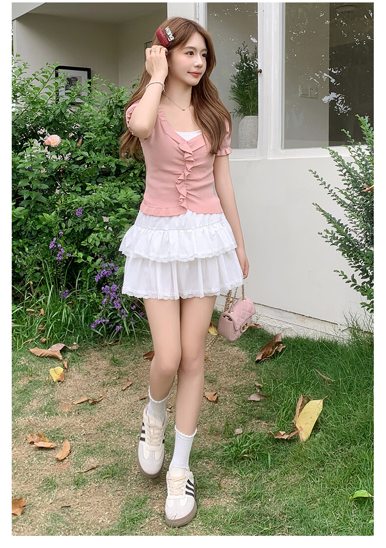 Langsha White Lace Cake Skirt Women's Spring Summer Slim Fit Beautiful Ballet Style High Waist French Puff A-Line Mini Skirt 15