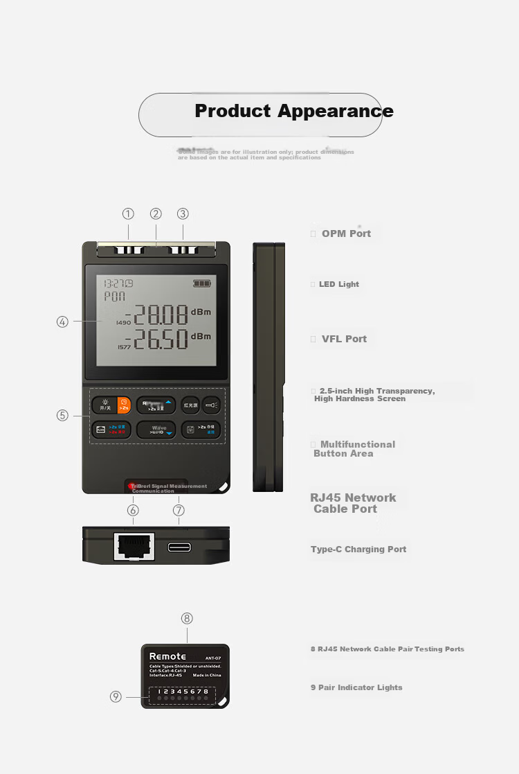 TriBrer Optical Power Meter Red Light Integrated Network Cable Tester Fiber Red Light Pen APM100T-V15 13