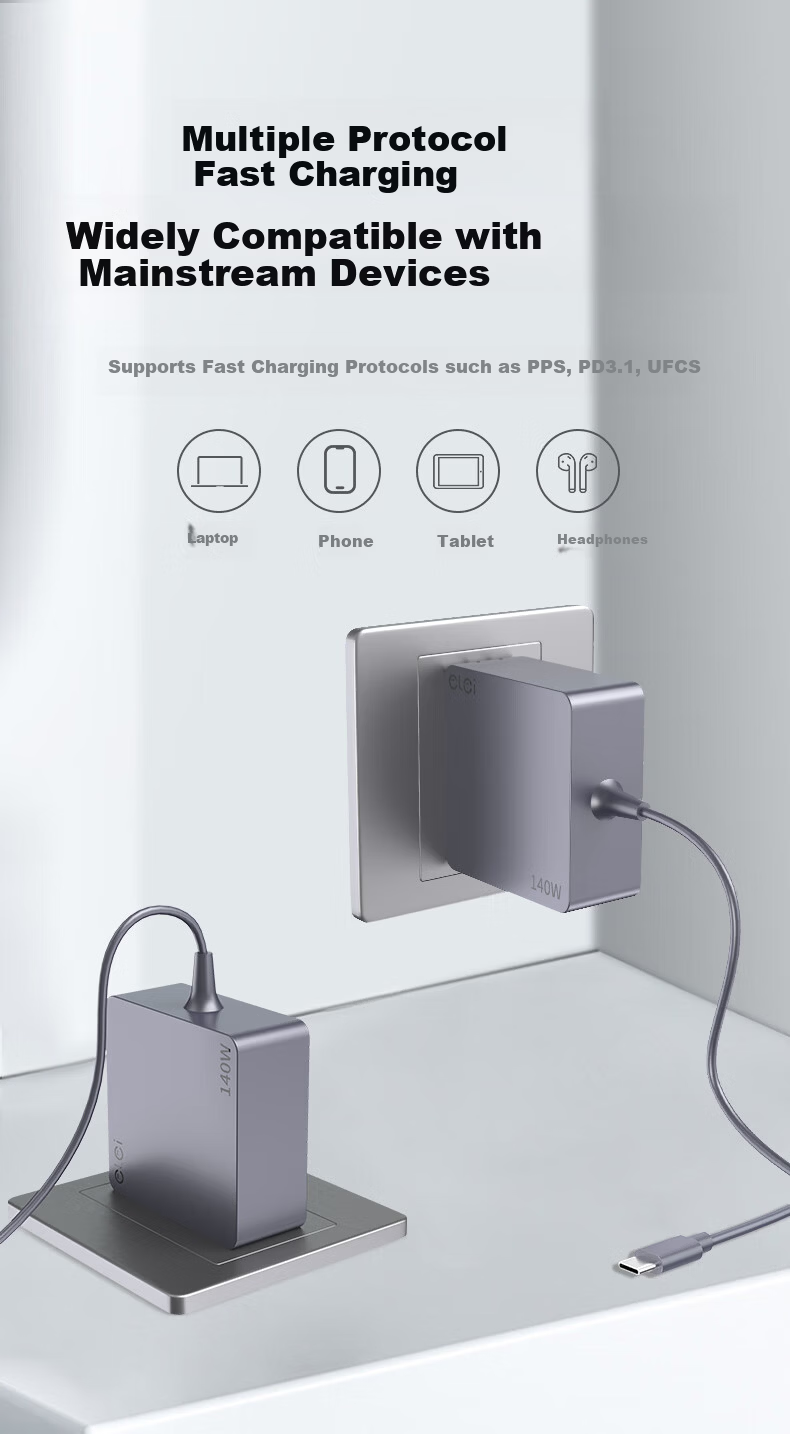 Elei Lenovo ThinkBook 16 G7+IAH Legion GaN 140W Laptop Power Adapter PD Charger for Tablet Phone Y9000p/Y7000 20V7A 5