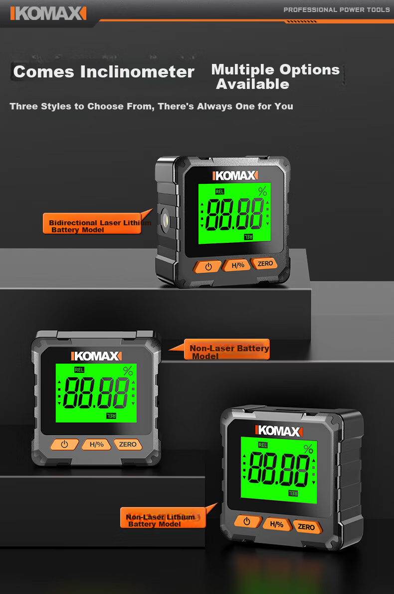 KOMAX High-Precision Digital Inclinometer Laser Level Small New Magnetic Angle Meter Multifunctional Slope Ruler 15