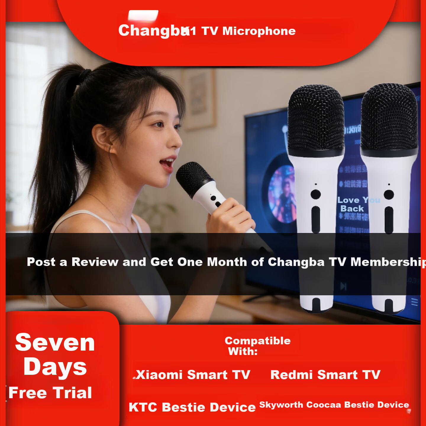 Changba K1 Wireless Karaoke Microphone KTV Singing Wireless Mic Dual Pack [Compatible with Xiaomi TV, Dongfeng Fengshen L8 Car, etc.] Please Check Compatibility Before Ordering