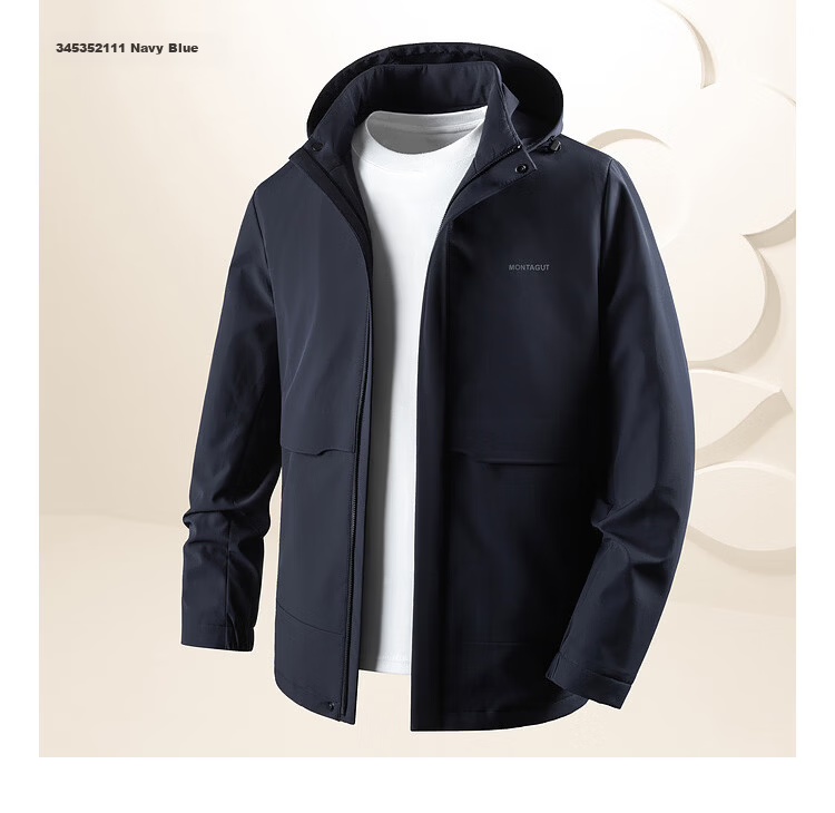 MONTAGUT Men's Jacket Hooded Removable Mulberry Silk Modal Autumn Water-Repellent Wrinkle-Free Windbreaker 13
