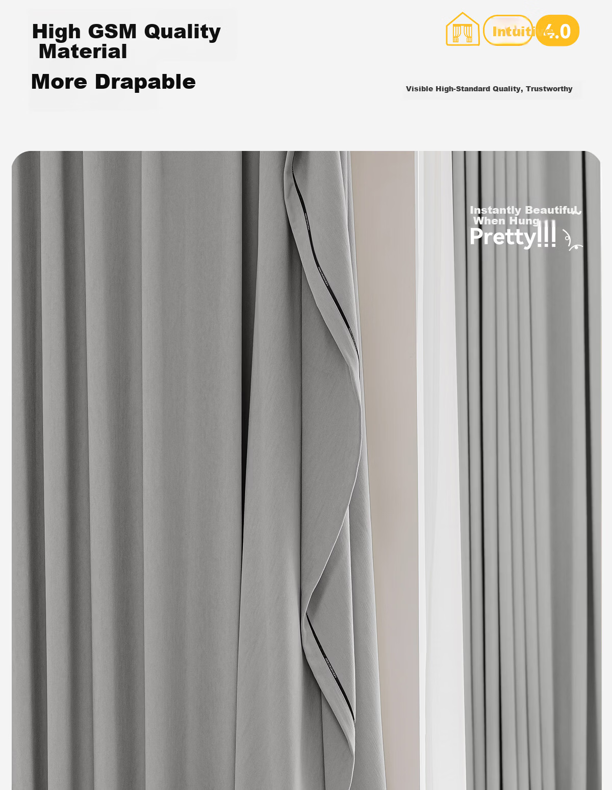 Golden Cicada Home Blackout Double-Sided Chenille Curtains with Hooks, Glacier Gray 150*180cm 11