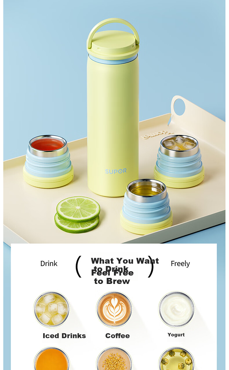 SUPOR Rotating Lid Insulated 316L Stainless Steel Tea Infuser Cup for Men and Women, High-Value Car Water Bottle 8