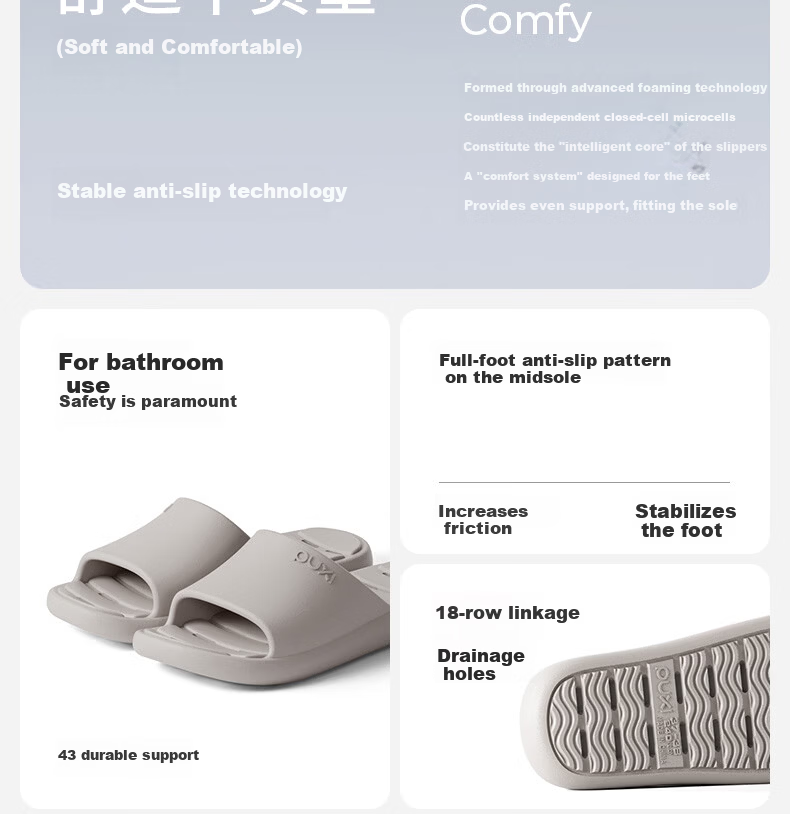 Puxiqin Refreshing Bathroom Slippers Indoor Home Summer Non-Slip Quick-Dry Drainage Shower Hollow Sanitary Cool Slippers for Women 5