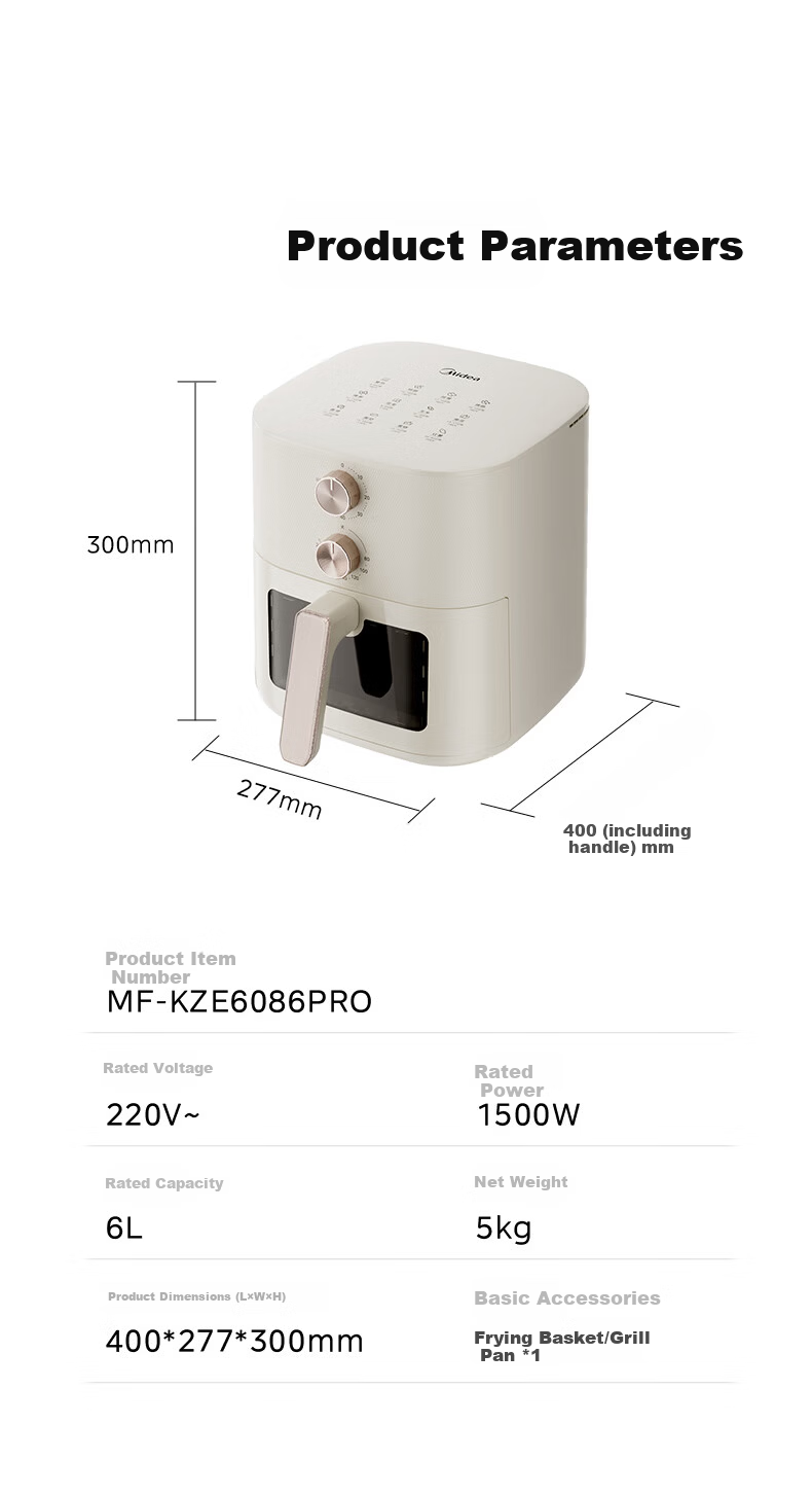 Midea 0-Coating Titanium Stainless Steel Air Fryer and Steamer Combo 2026 New Model Smart Dual Display Home Dual Heat Source Air Fryer 6.5L KZC6555J 13