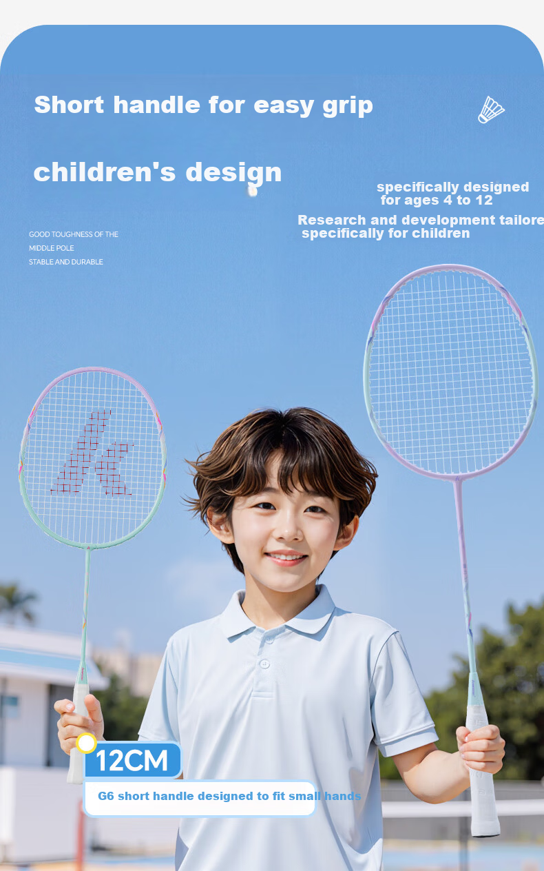 KAWASAKI Badminton Racket Children's Sugar Blade MINI Adult X1 Balanced Racket Family Set Parent-Child Double Racket Durable Ultra-Light Blade 9