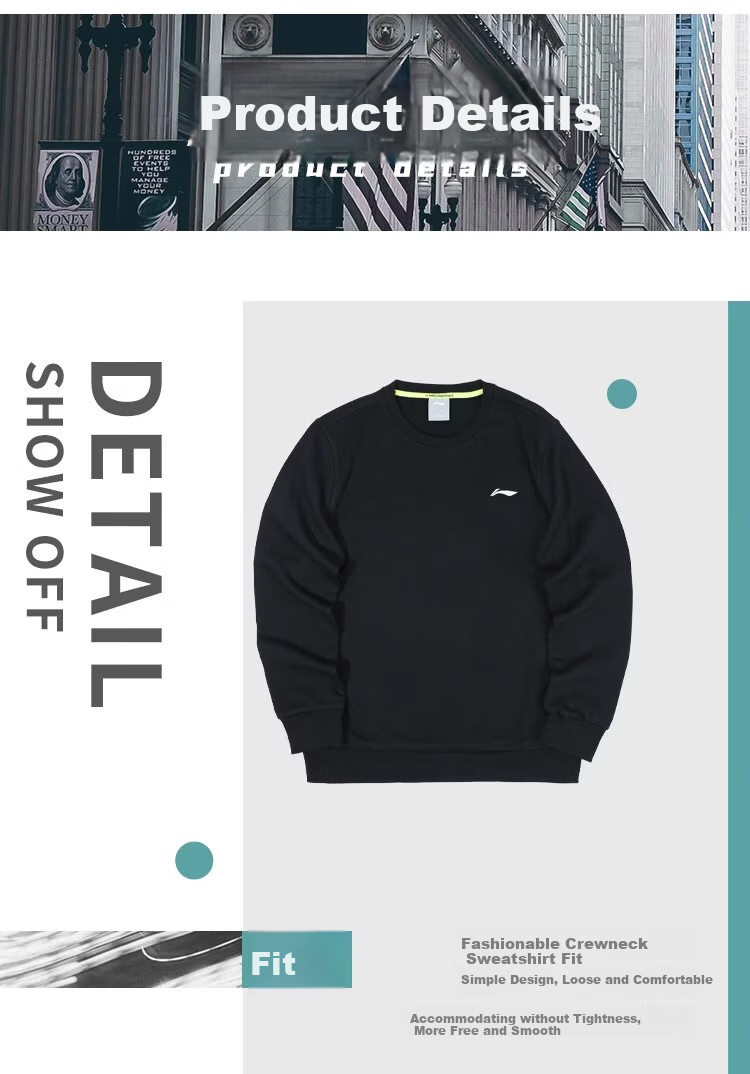 LI-NING Men's Sports Sweatshirt Crew Neck Loose Fit Long Sleeve Comfortable Simple Fashionable Versatile Sportswear 5