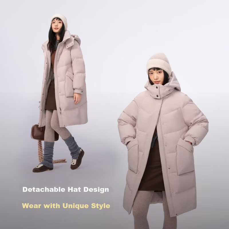 BOSIDENG Off-Season Women's Winter Down Jacket Loose Mid-Length Casual Thickened Removable Hood Stand Collar Casual Coat
