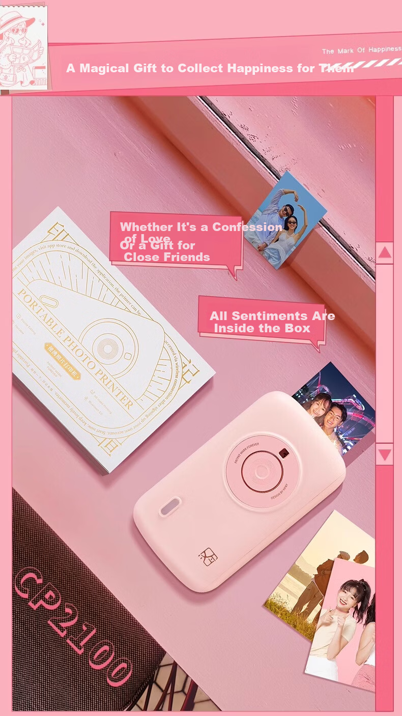 HPRT Instant Mobile Wireless Home Portable 3-Inch Pocket Color Photo Printer Thermal Sublimation HD Mini AR Video Photo Printer CP2100 (Pink) 12