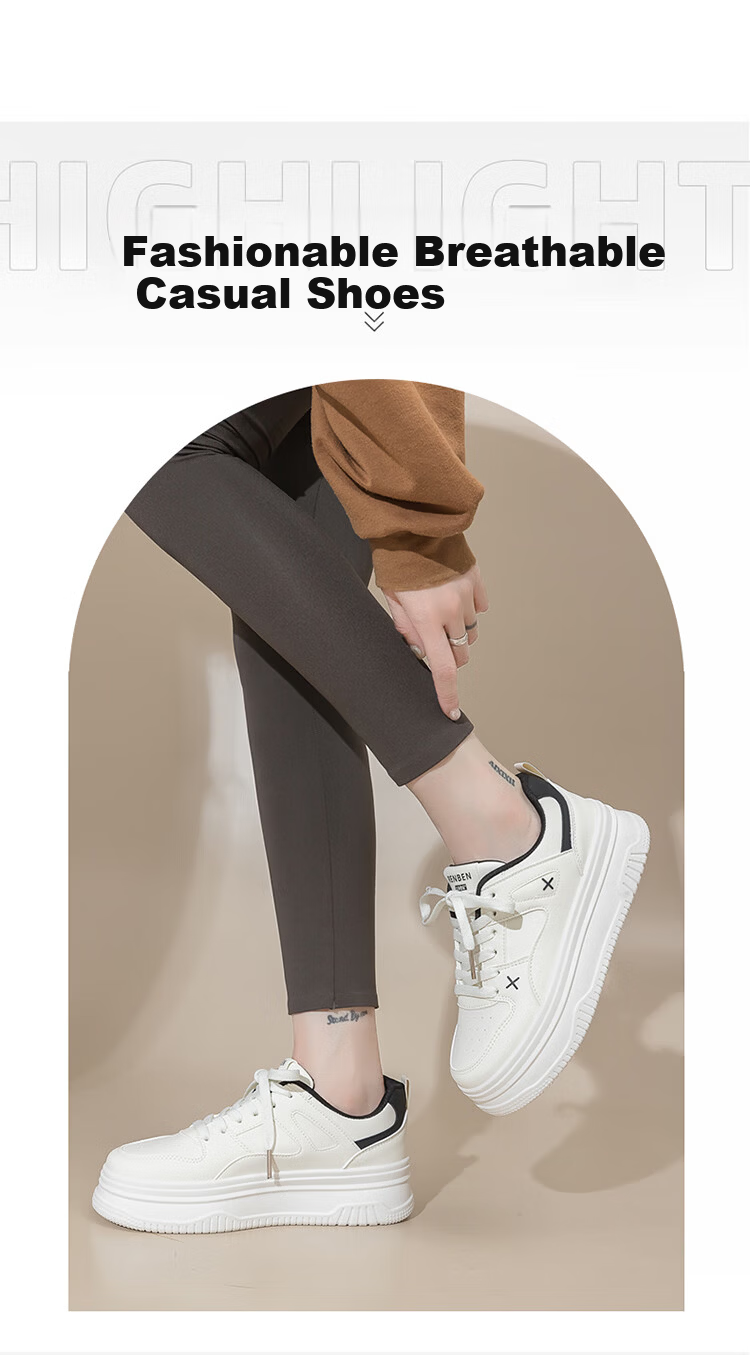 RENBEN Thick Sole Black Shoes 2026 Spring New Commuter High-Value Casual Versatile Height-Increasing Breathable Student Sneakers 7