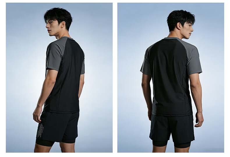 LI-NING Youth Swimming Suit for Junior High School Students 12-18 Years Old Large Size Boys Split Swimsuit 8523 Black Gray XL 33