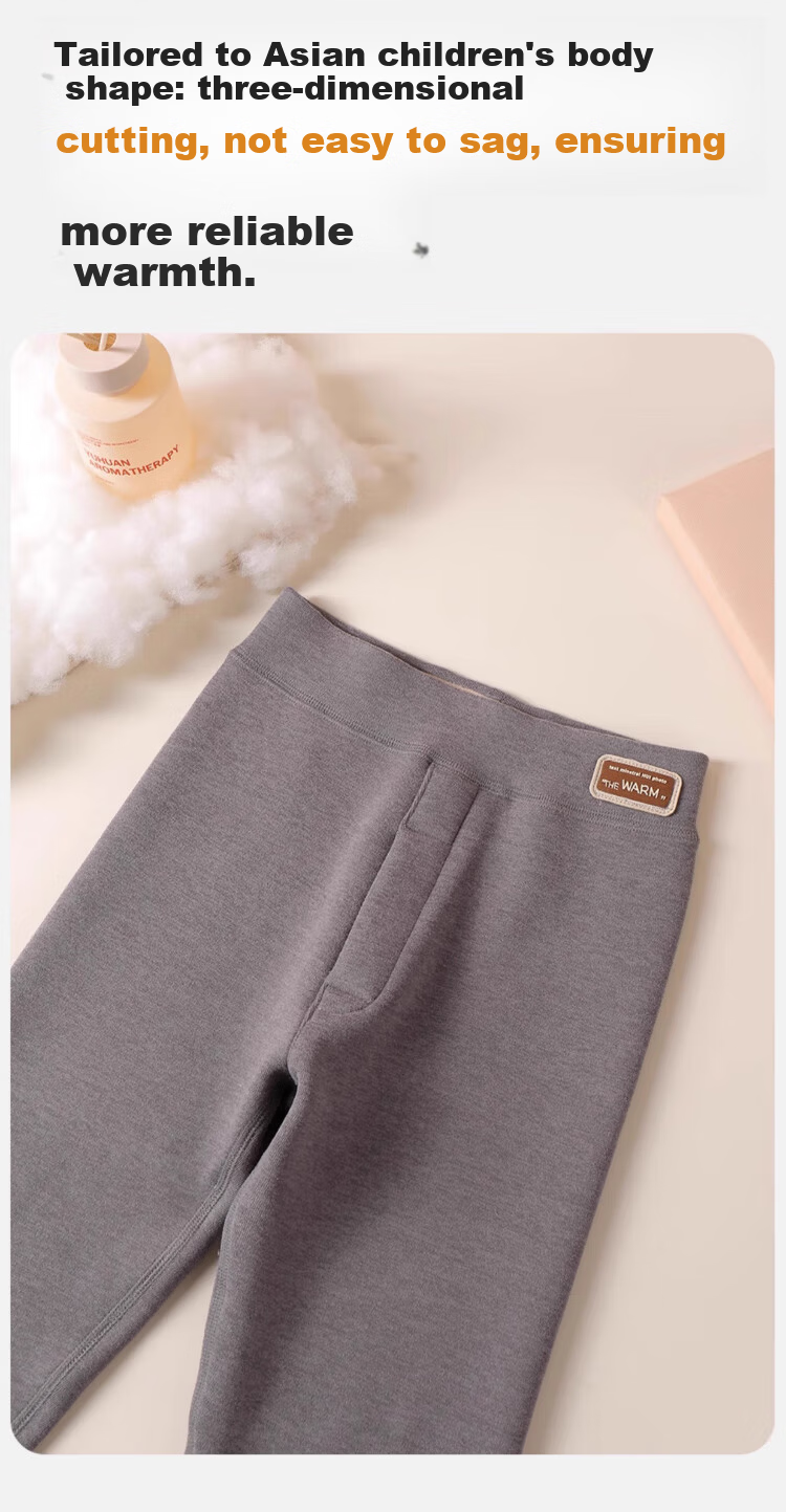 Caiyue Boys' Thermal Pants Fleece-Lined Thickened Autumn Winter Cotton School Uniform Inner Wear for Kids 5