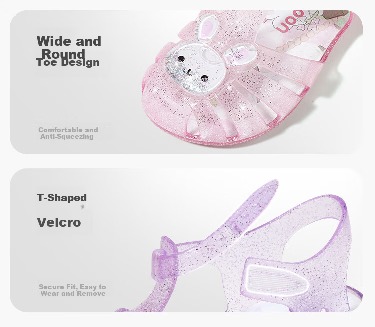 Mutong Girls' Summer Jelly Sandals Soft Sole Anti-Collision Toddler Closed-Toe Beach Shoes Cute Bunny Pink Size 160 21