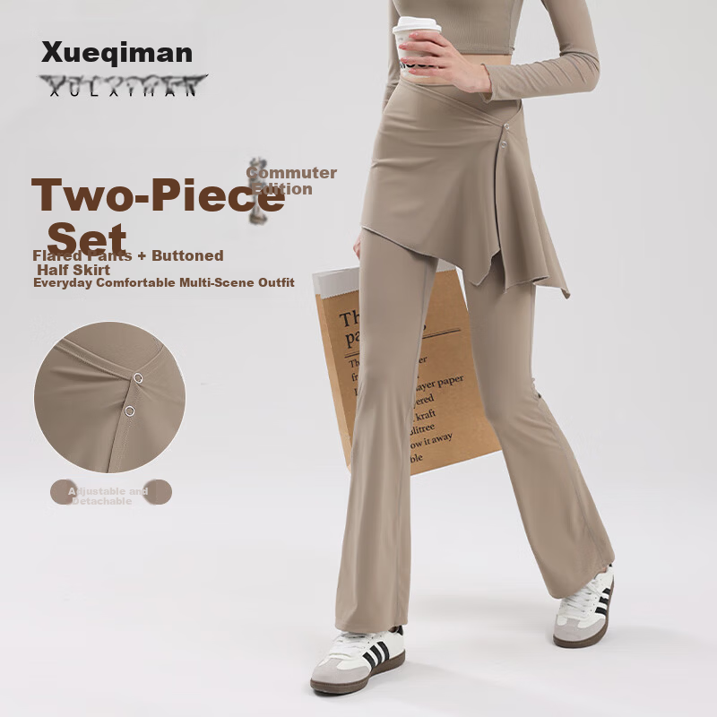 Xueqiman Two-Piece Cover Skirt Yoga Pants for Women Spring and Autumn New Butt-Lifting Pilates Training Flared Wide-Leg Fitness Pants