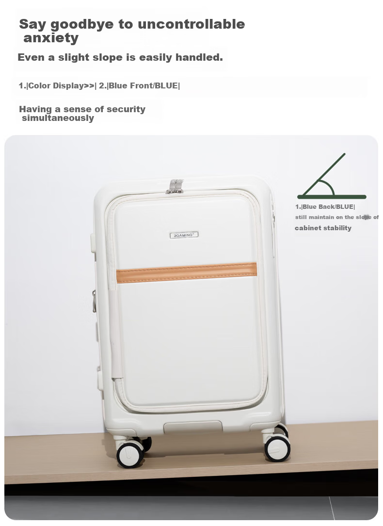 Roaming Side-Opening Luggage Suitcase Large Capacity Travel Case Front Zipper Lockable Palm Gray 28 Inch 6