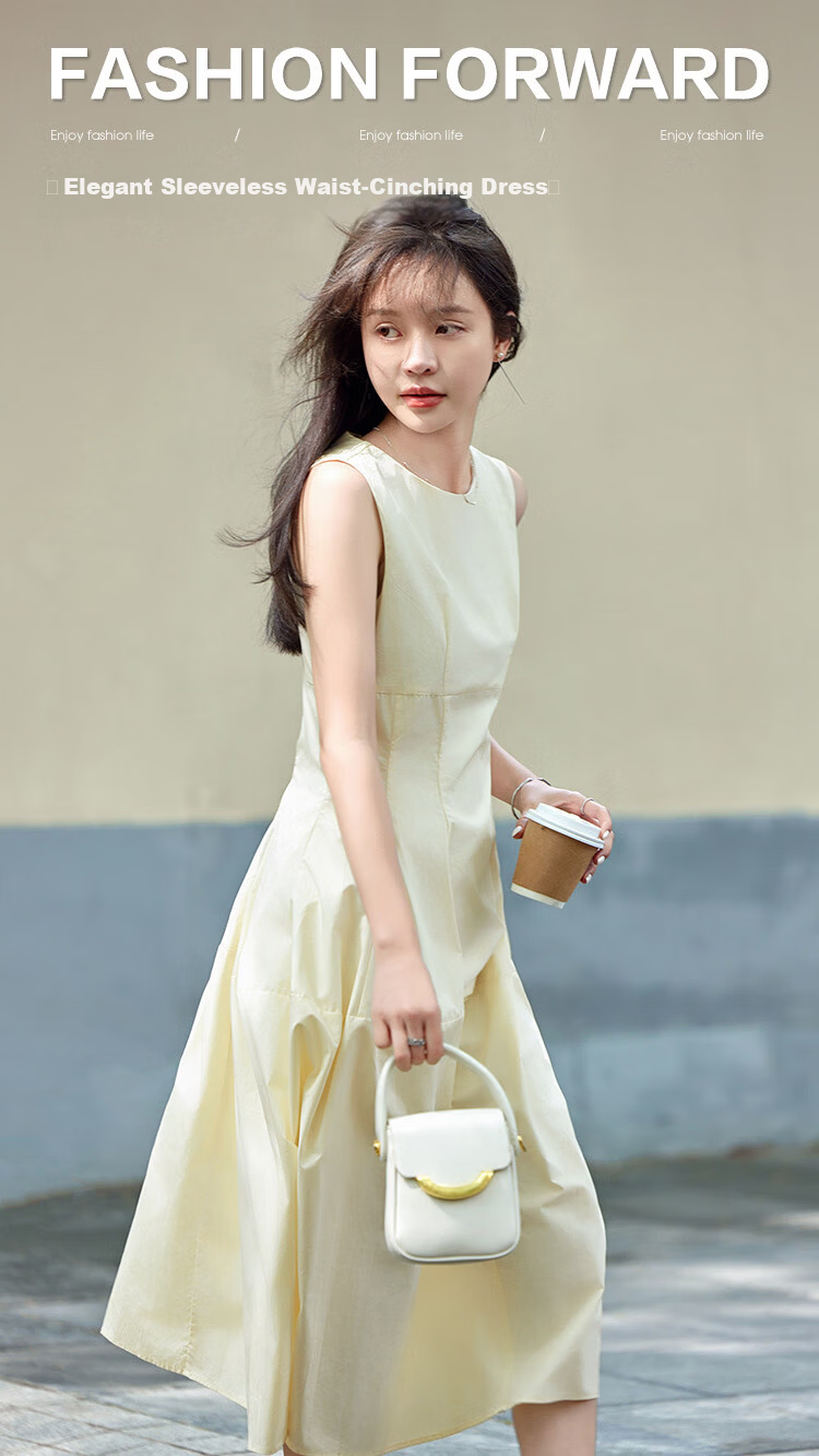 MT Romantic Holiday Pink Summer New Sleeveless Waist-Cinched Mid-Length Simple Dress 1