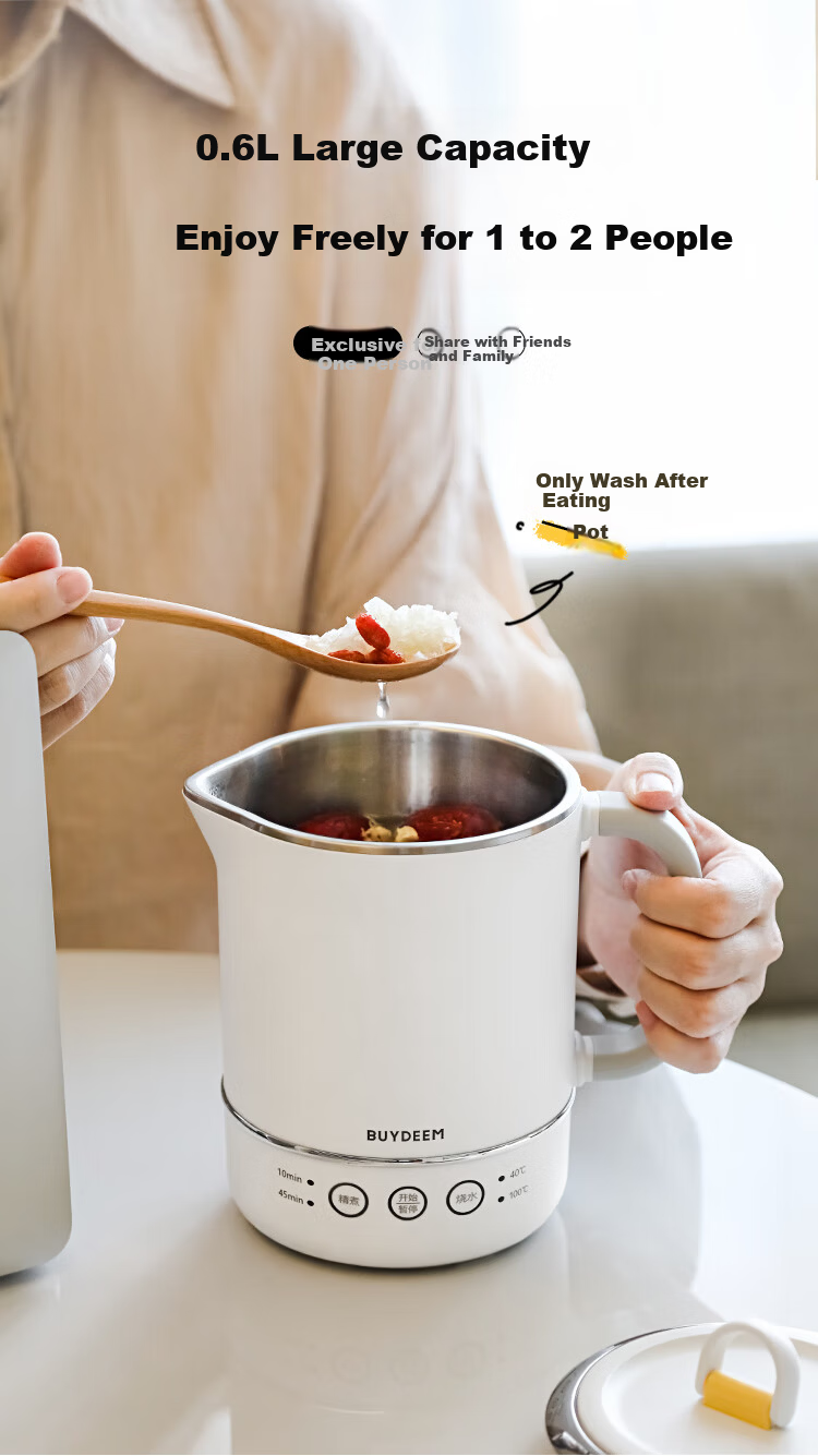 Buydeem TK66 Multifunctional Portable Electric Kettle Stainless Steel Temperature Control Small Capacity Office Kettle Mini Travel Kettle Light Cedar Green 8