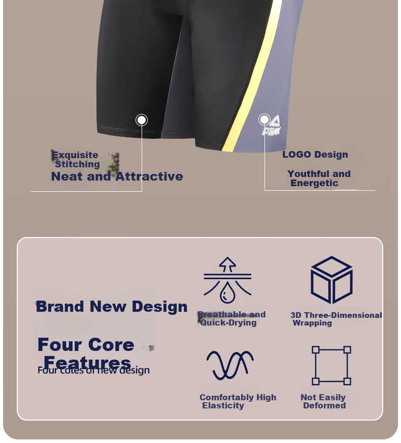 Peak Men's Professional Chlorine-Resistant Comfortable Quick-Dry Square-Leg Swim Trunks Black Gold 2XL 5