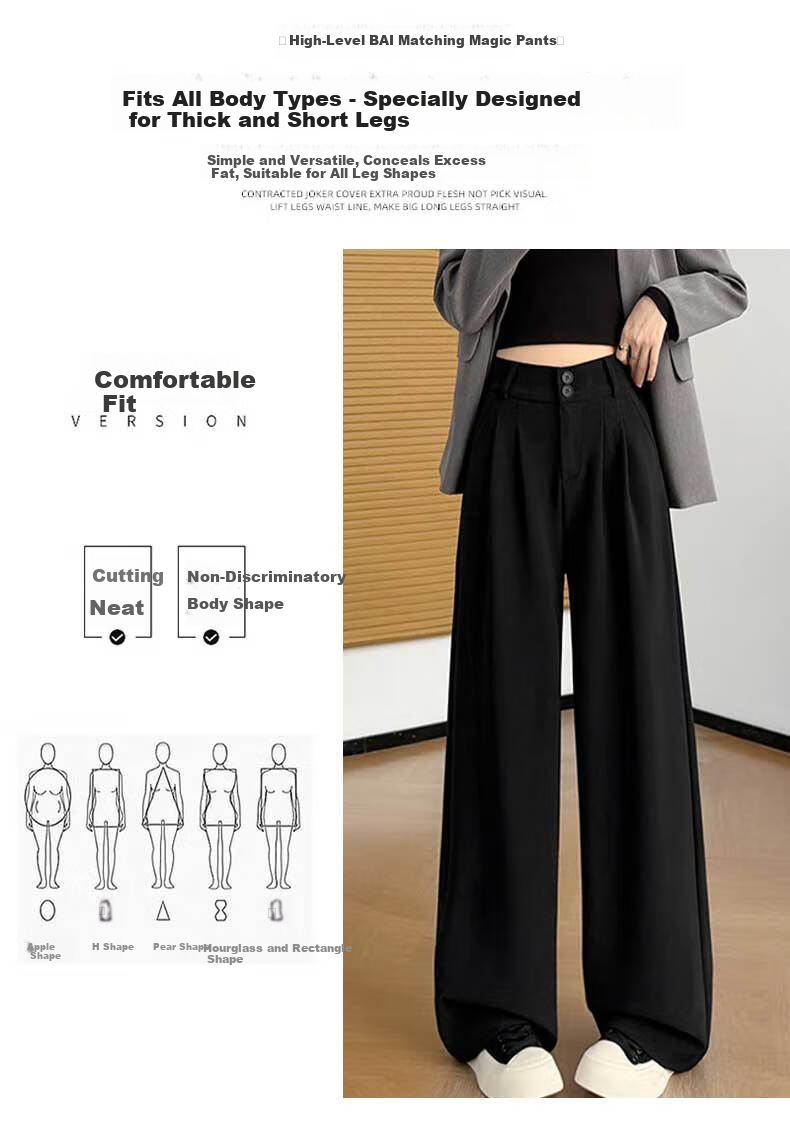 FitonTon Women's Suit Pants Spring Summer 2026 New Black Slim Fit Slimming Draped Straight Wide-Leg Casual Trousers 6