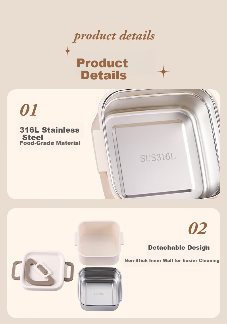 SNOOPY 316L Stainless Steel Lunch Box for Office Workers, Microwaveable, Elementary School Student Bento Box, Insulated 2-Layer Food Container 13