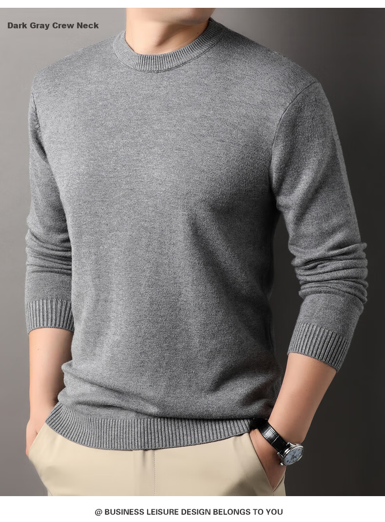 ROMON Men's Sweater Autumn Winter Comfortable Skin-friendly Casual Versatile Warm High-end Knitted Base Shirt 3977 Black M 12