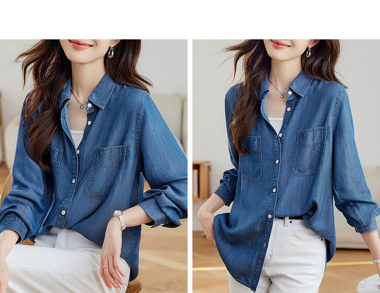 Demana [100 Lyocell] Spring Vintage Casual Lapel Shirt Commuter Loose Long Sleeve Blouse for Women 11