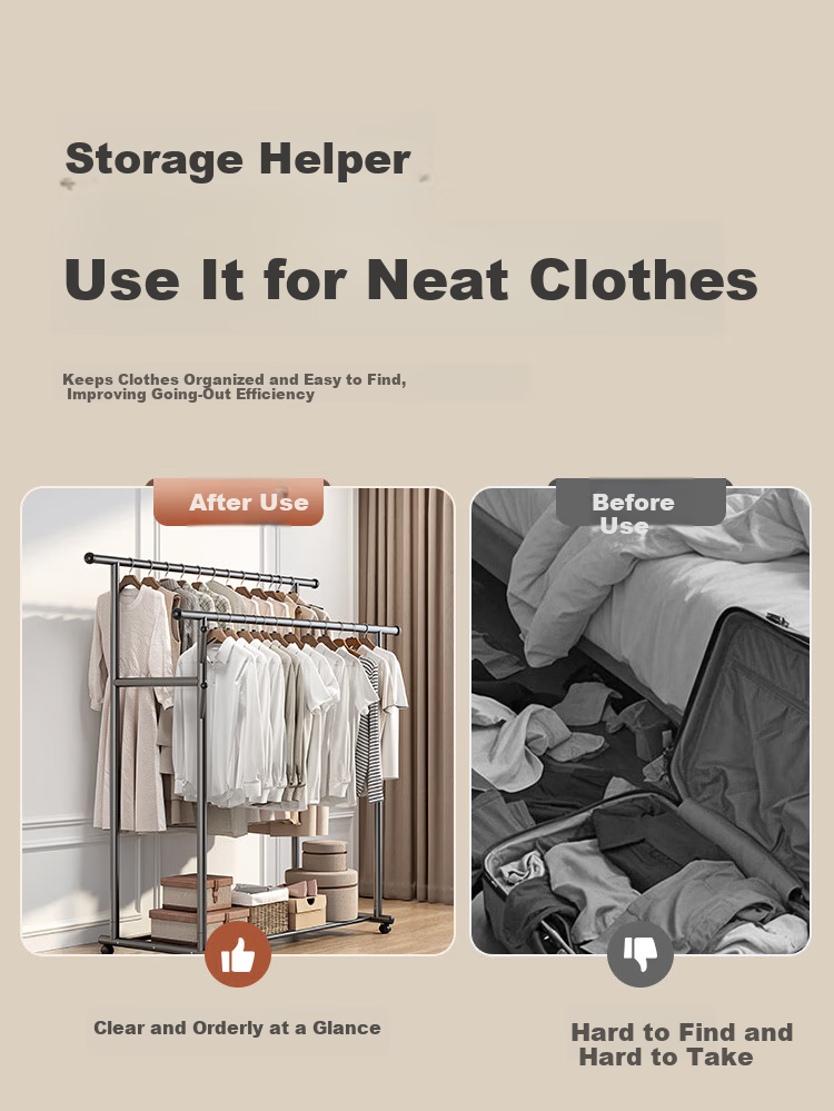 JD Jingzao Double Row Clothes Rack Mobile Floor Standing Clothes Hanger 1.3m Gun Gray for Bedroom and Balcony 4