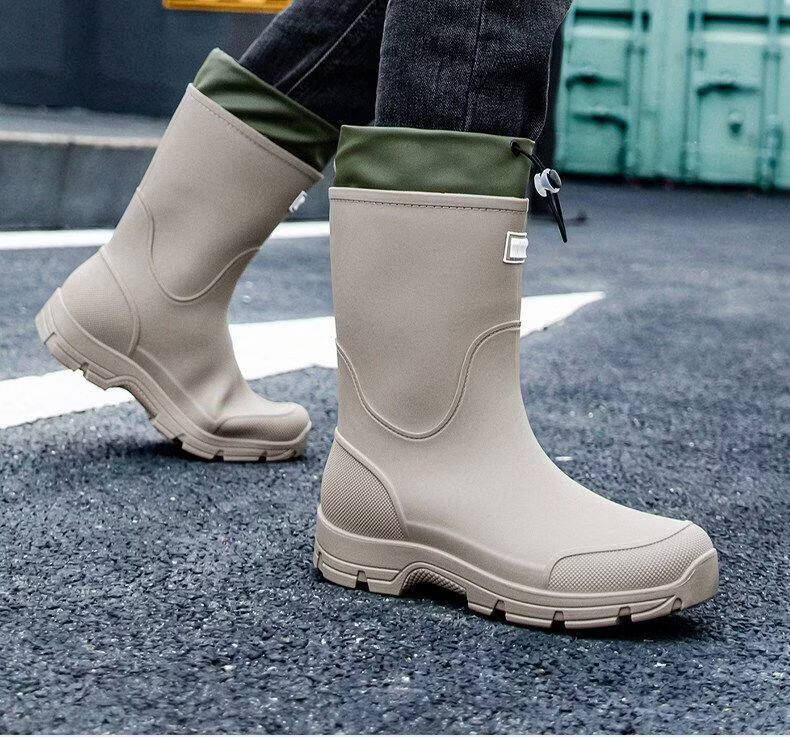 Afunoti Non-Slip Waterproof Mid-Calf Rain Boots for Men Hiking Water Shoes Fishing Cycling Black Size 44 1