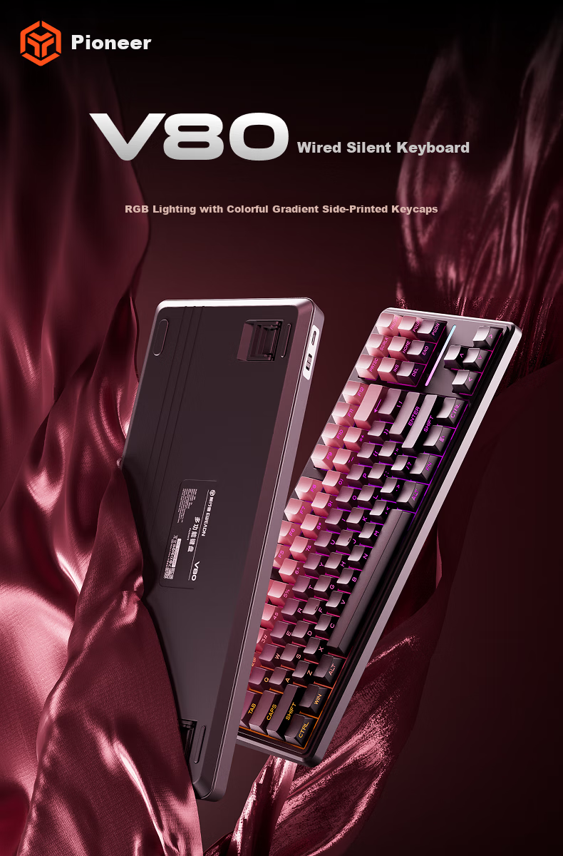 EWEADN V80 Wired Silent Mechanical Keyboard High-Quality Gradient Side-Printed 87-Key Portable RGB Backlit Gaming Office Laptop Peripheral for Women 1