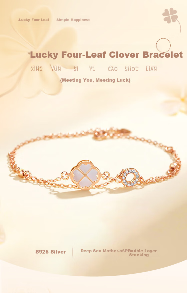 ALLOVE Four-Leaf Clover Silver Bracelet for Women 2026 New Rose Gold Birthday 520 Valentine's Day Gift for Girlfriend Wife 1