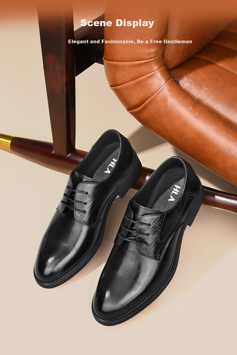 HLA Men's Leather Shoes, Business Genuine Leather Shoes for Men HAAPXM2FAV217, Height-Increasing Style, Size 42 8