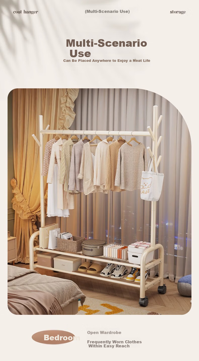 Quanpinwu Floor-Standing Clothes Rack, Bedroom Home Indoor Movable Drying Rack, Storage Hanger, Coat And Hat Stand, Single 150cm 16