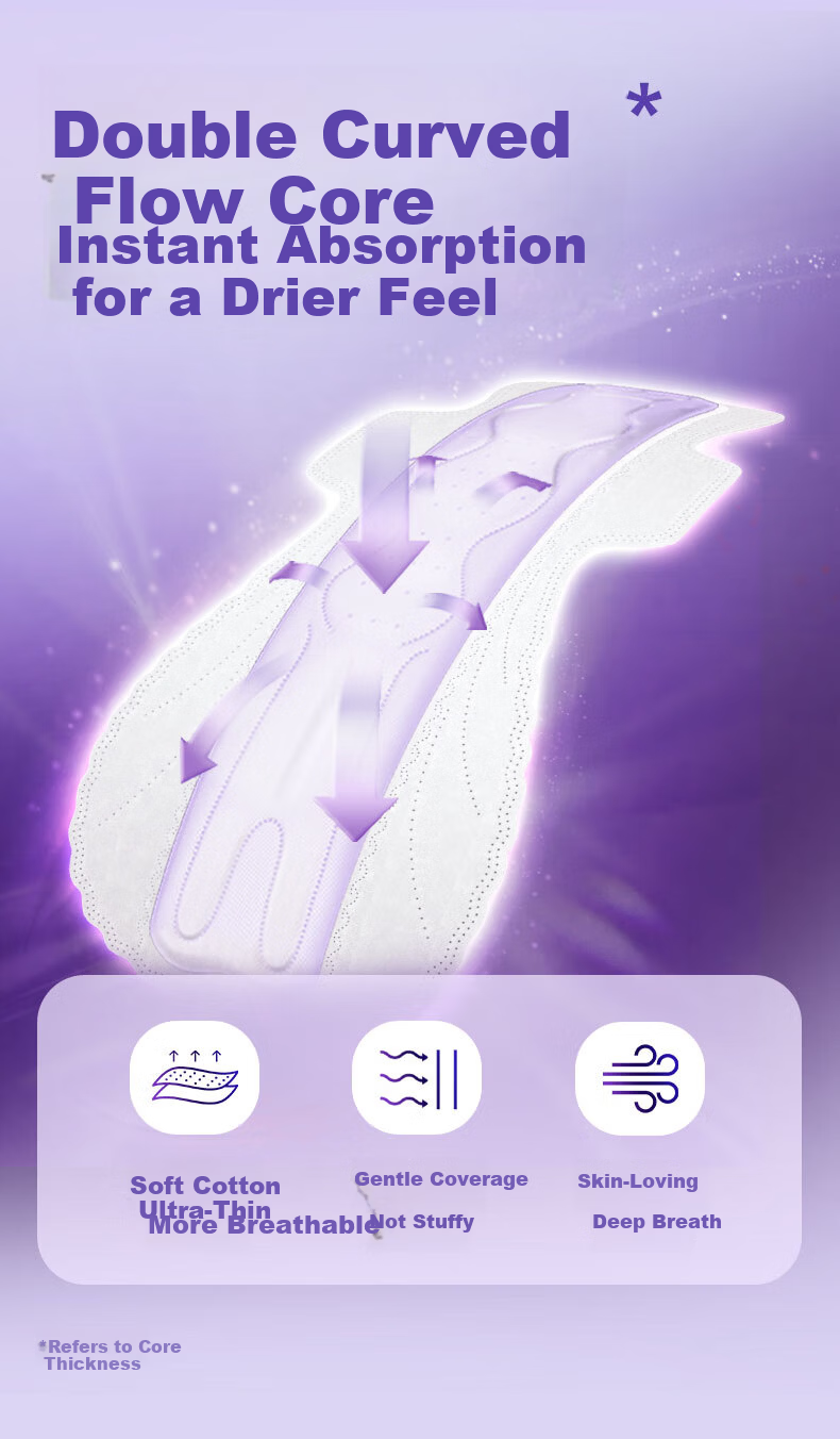FREEMORE Extra Long Overnight Sanitary Napkins, Zhao Lusi's Choice, Comfortable Sleep Ultra-Thin Cotton Soft Breathable Menstrual Pads, 430mm, 4 Packs, 16 Pieces 4