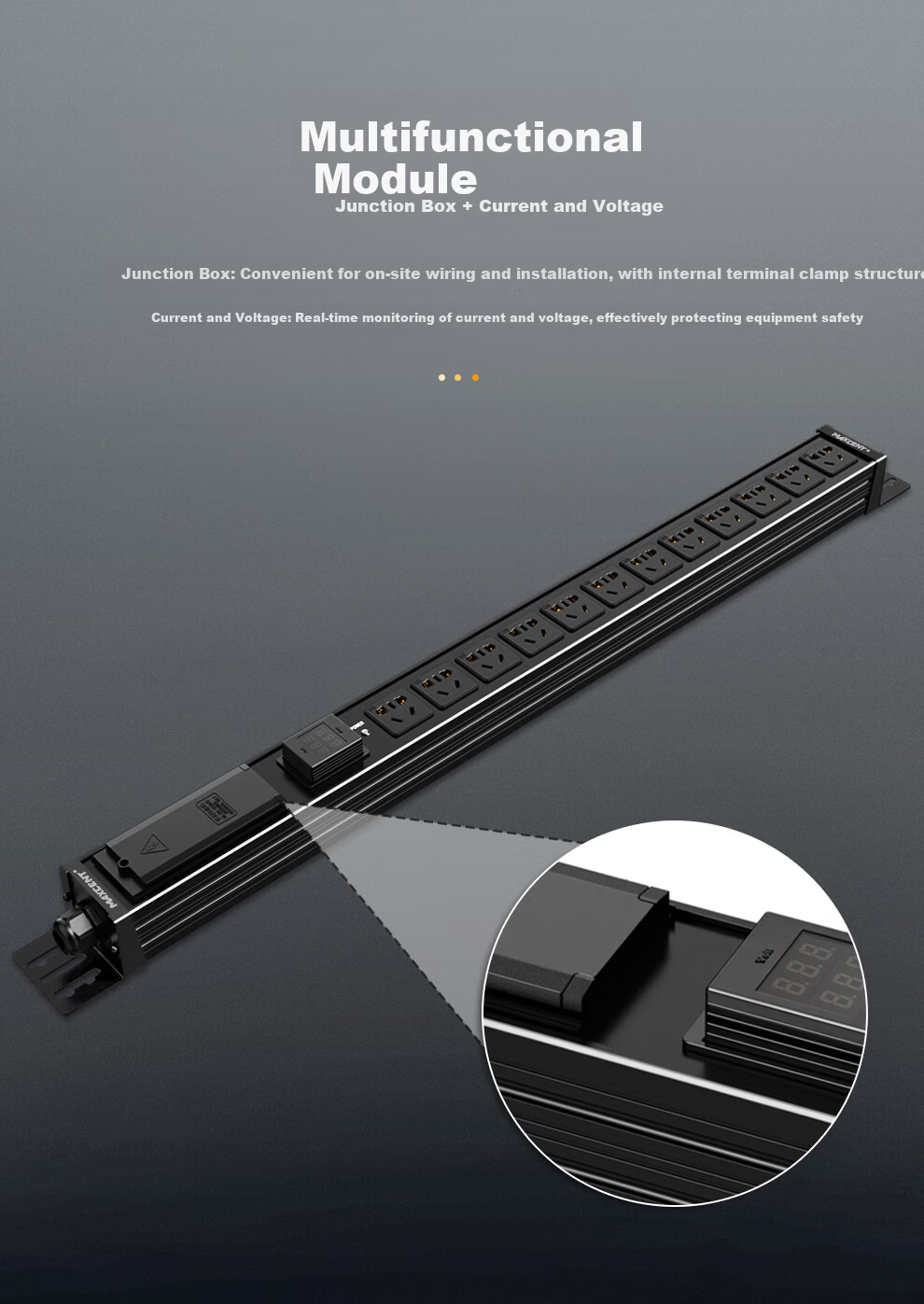 MAXCENT PDU Cabinet Socket 16-Port 32A High Power Power Strip New National Standard Current Voltage Indicator Junction Box Industrial Power Strip for Server Room MV0663DB 4