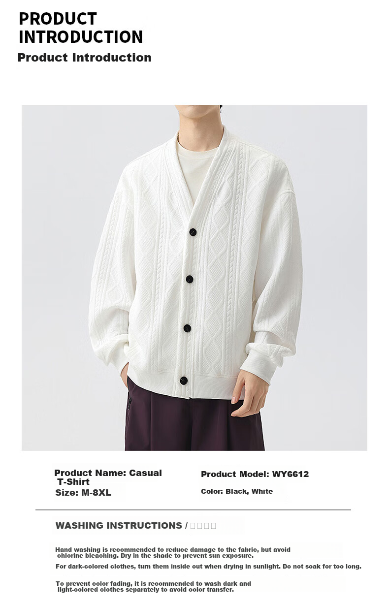 MMOPTOP Japanese Style Jacquard Cardigan Sweatshirt Autumn Winter Men's Loose Casual Sweater Knitwear MWY20 White XL 1