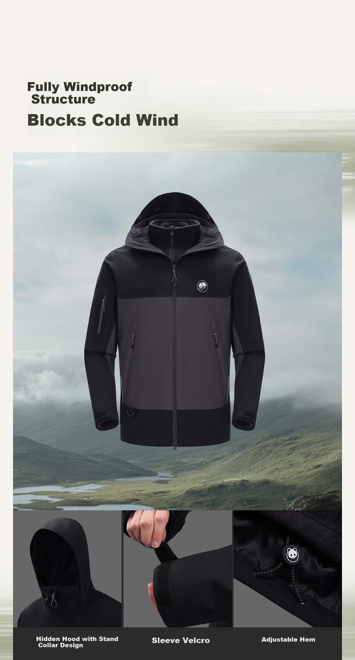 Panda [China Panda SE] 3-in-1 Men's Windproof and Rainproof Autumn Winter Hooded Mountaineering Jacket Women's 1613, XS 7