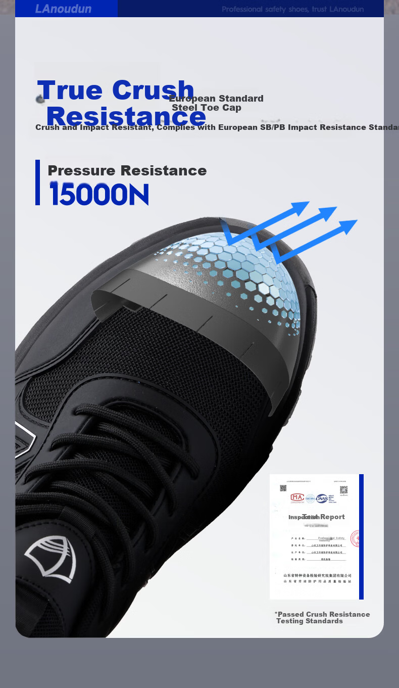 Blue Owl Shield Men's Summer Breathable Anti-Smash Steel Toe Anti-Puncture Lightweight Soft Sole Safety Work Shoes D313 Size 41 5