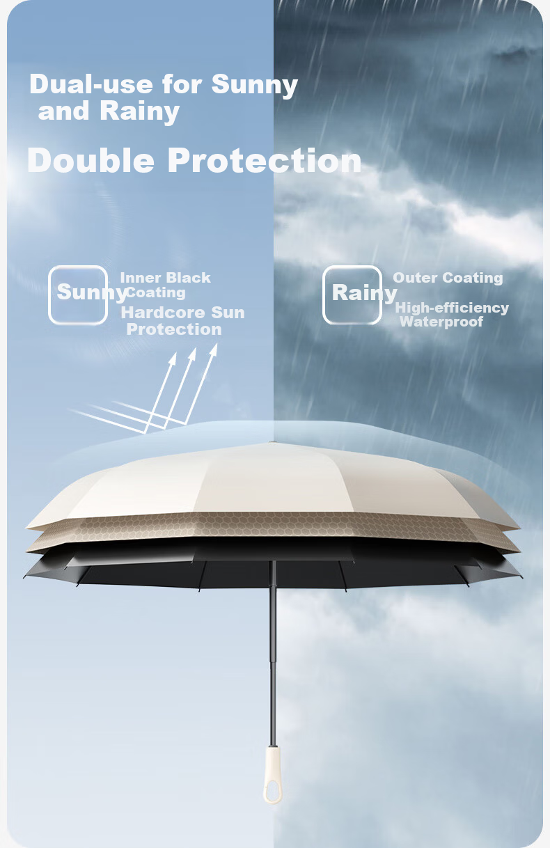 ZUODU Automatic Large Reinforced Thickened Men's and Women's Black Coating Reverse Umbrella with Ring Buckle for Students 17