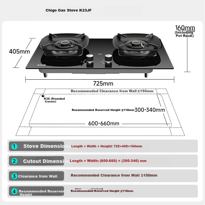 CHIGO Natural Gas Stove 1st Level Energy Efficiency Gas Cooker Double Burner 5.2kW High Flame Built-in Desktop 70% Thermal Efficiency JZT-K23JF with 15% Government Subsidy