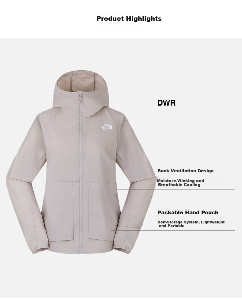 The North Face Women's Lightweight Water-Repellent Sun Protection Jacket Outdoor Spring Summer New 8BWD Moon Shadow Gray/1OA M 3