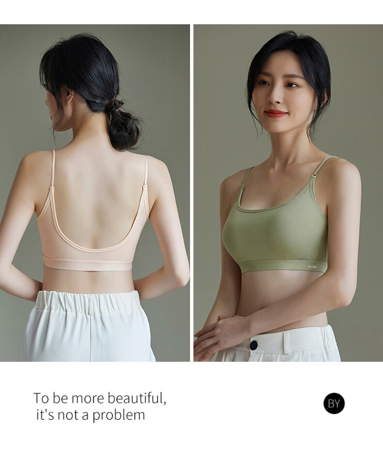 GUJIN Women's Back Beauty Bra 2026 Cotton Strapless Vest Summer Thin Large Chest Minimizing Push-Up Bra 20