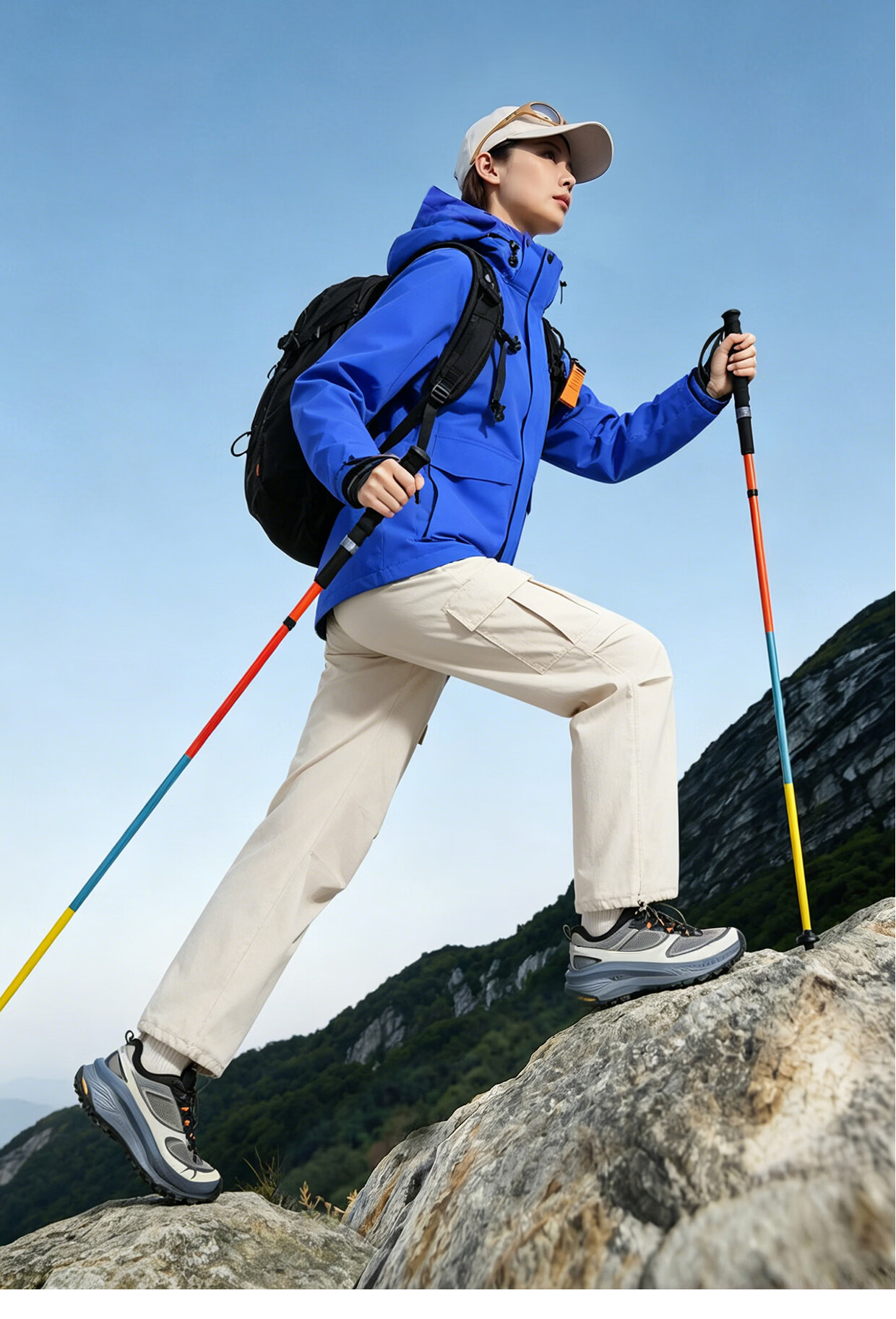 SCALER 【Hiking LOCK】 Lightweight Carbon Fiber Outdoor Trekking Pole Professional Trail Running Hiking Folding Walking Stick Cane 15
