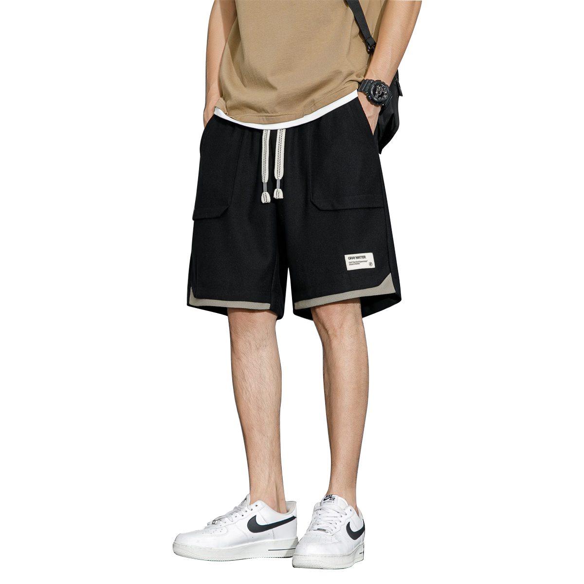 FARUISHI Men's Summer Loose Ice Cooling Breathable Quick-Dry Sports Shorts Five-Point Pants Casual Black 2XL
