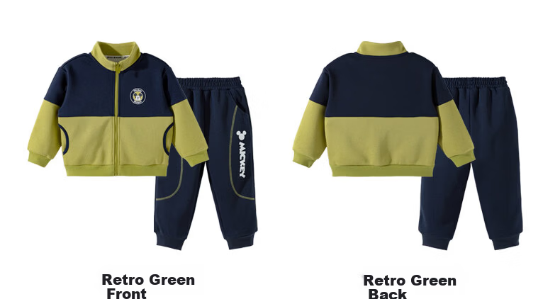 Disney Kids Spring and Autumn New Boys Cartoon Fashion Casual Comfortable Warm Jacket Set Retro Green 100 10